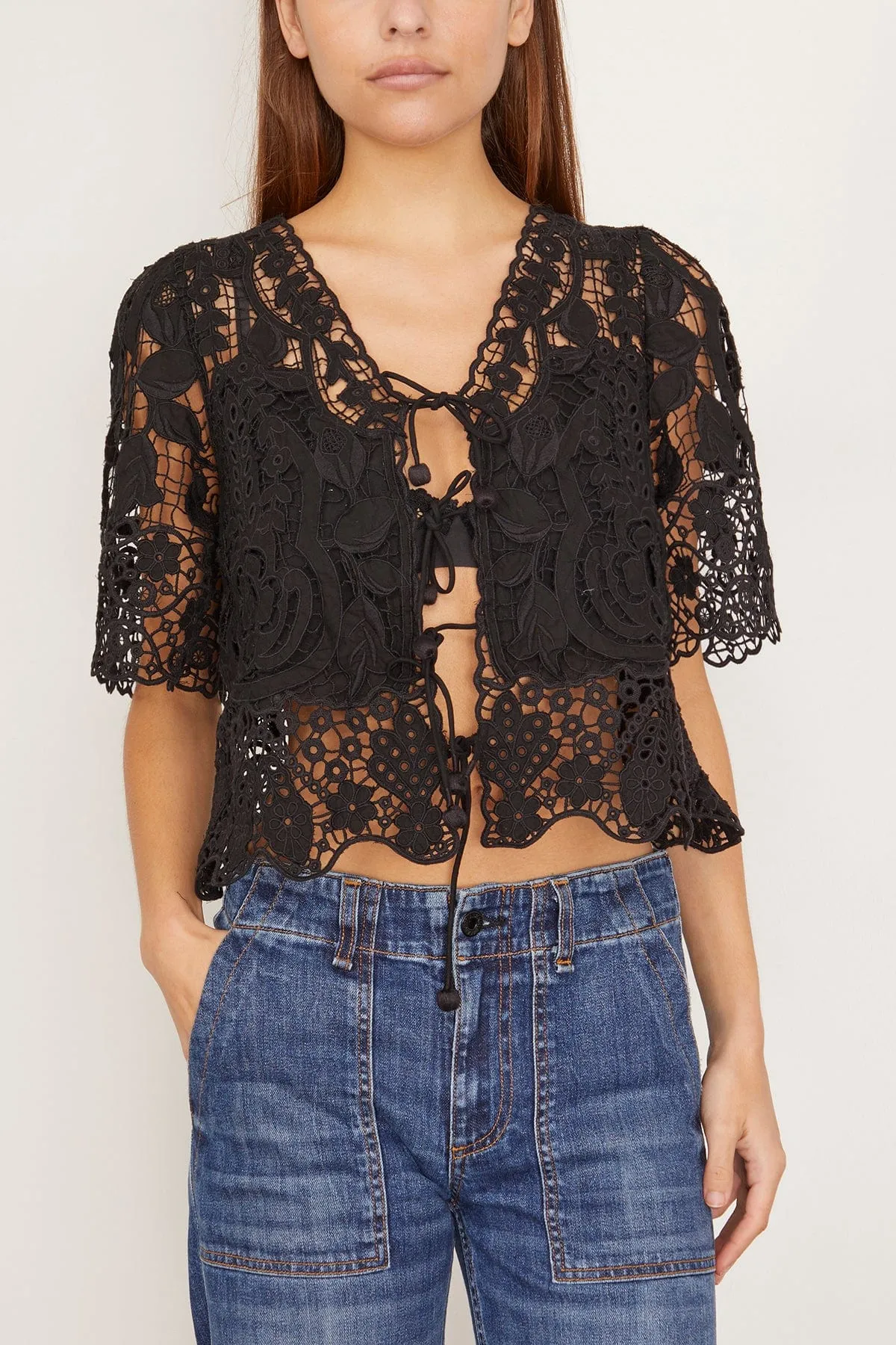 Gianna Lace Tie Front Top in Black
