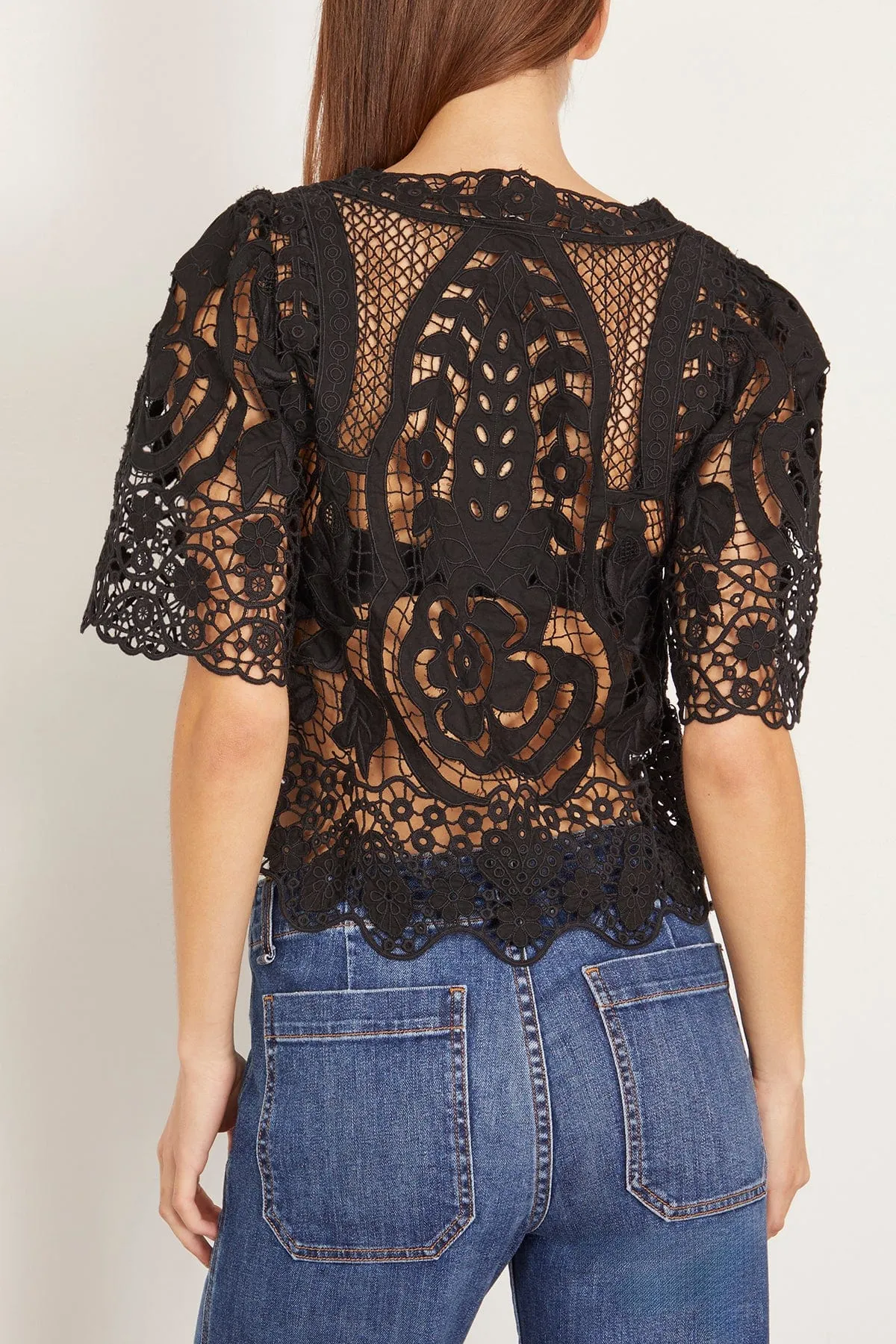 Gianna Lace Tie Front Top in Black