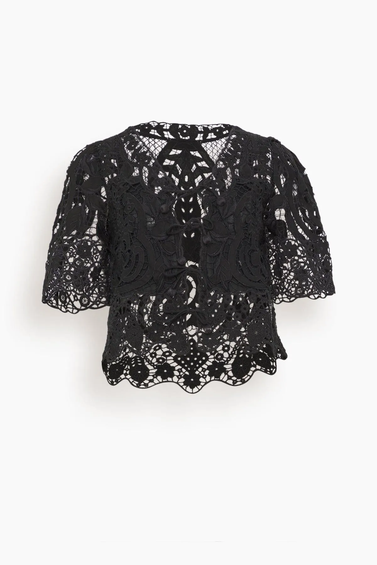 Gianna Lace Tie Front Top in Black
