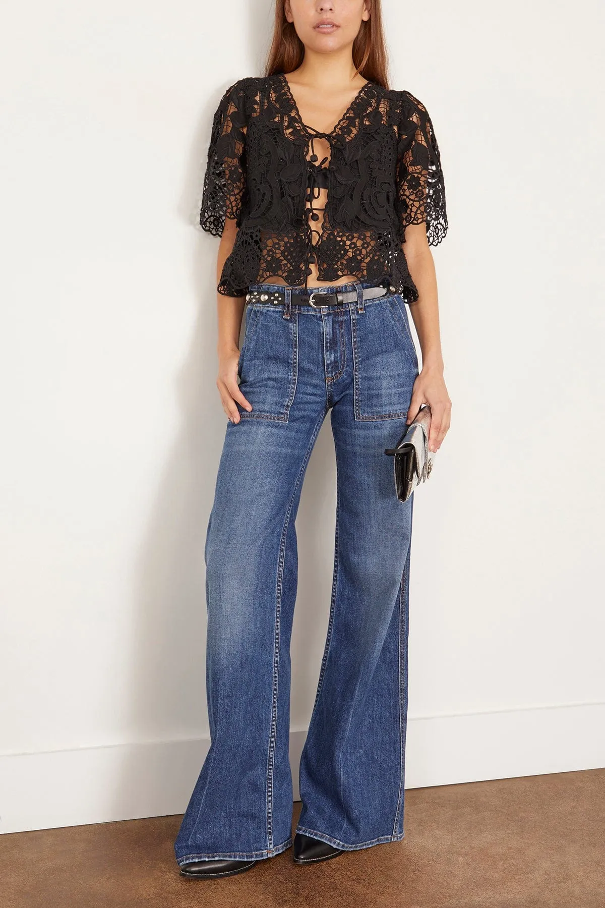 Gianna Lace Tie Front Top in Black