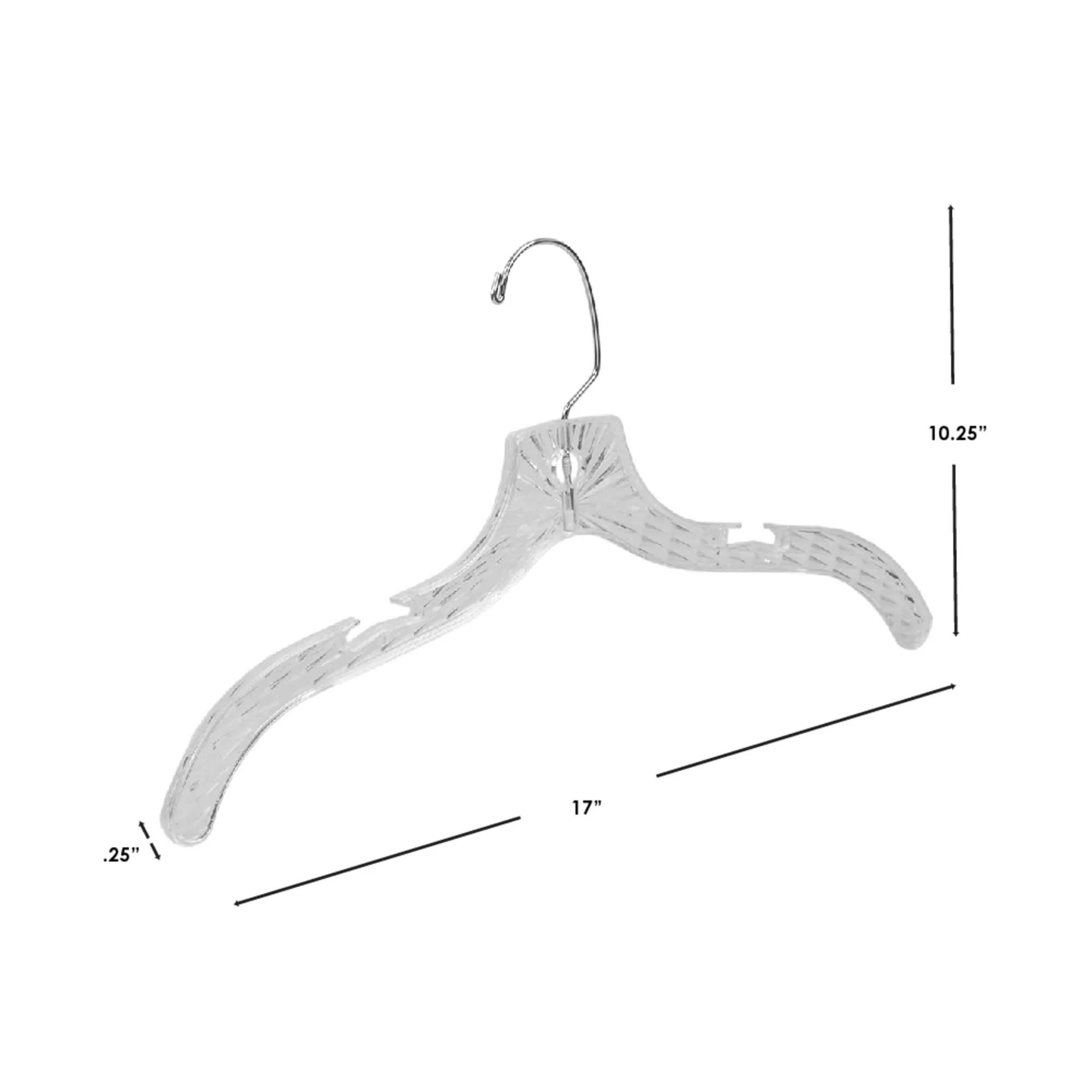 Graceful Curve Crystal Plastic Hanger, (Pack of 5), Clear