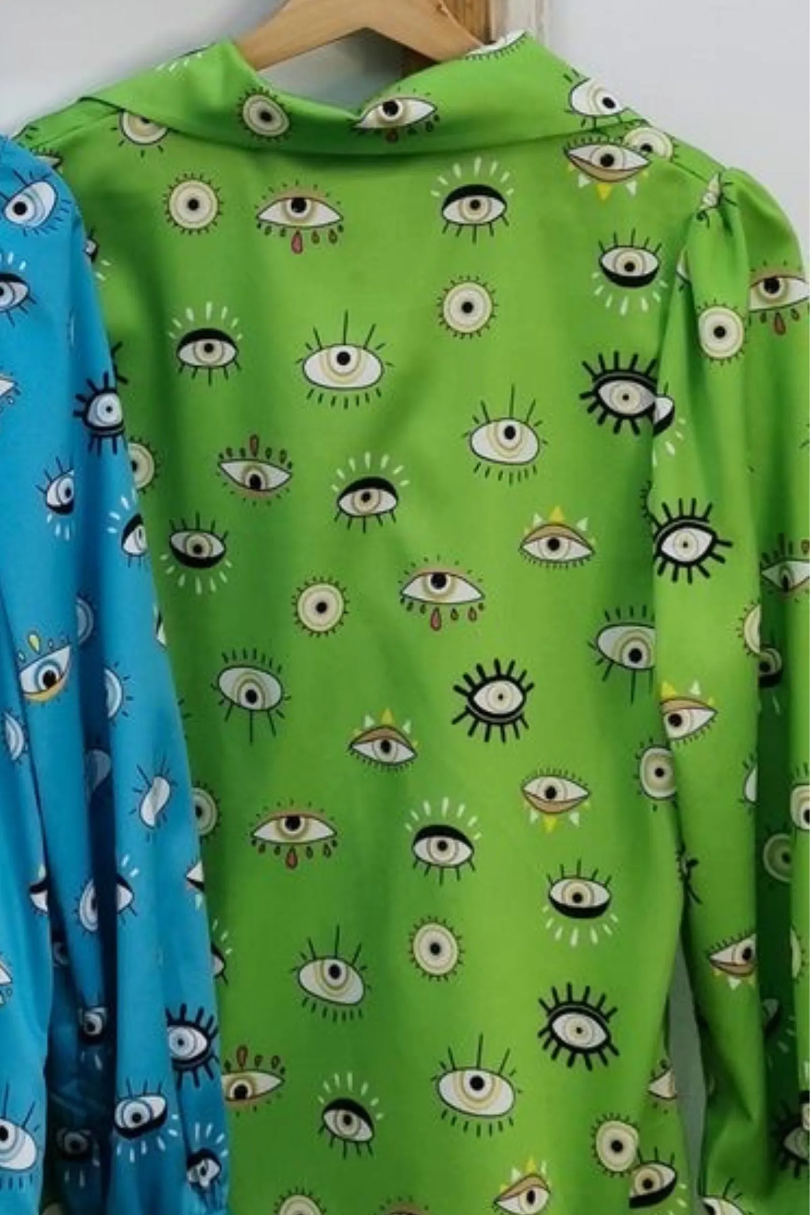 GREEN BLUE COTTON EVIL EYE SHIRT