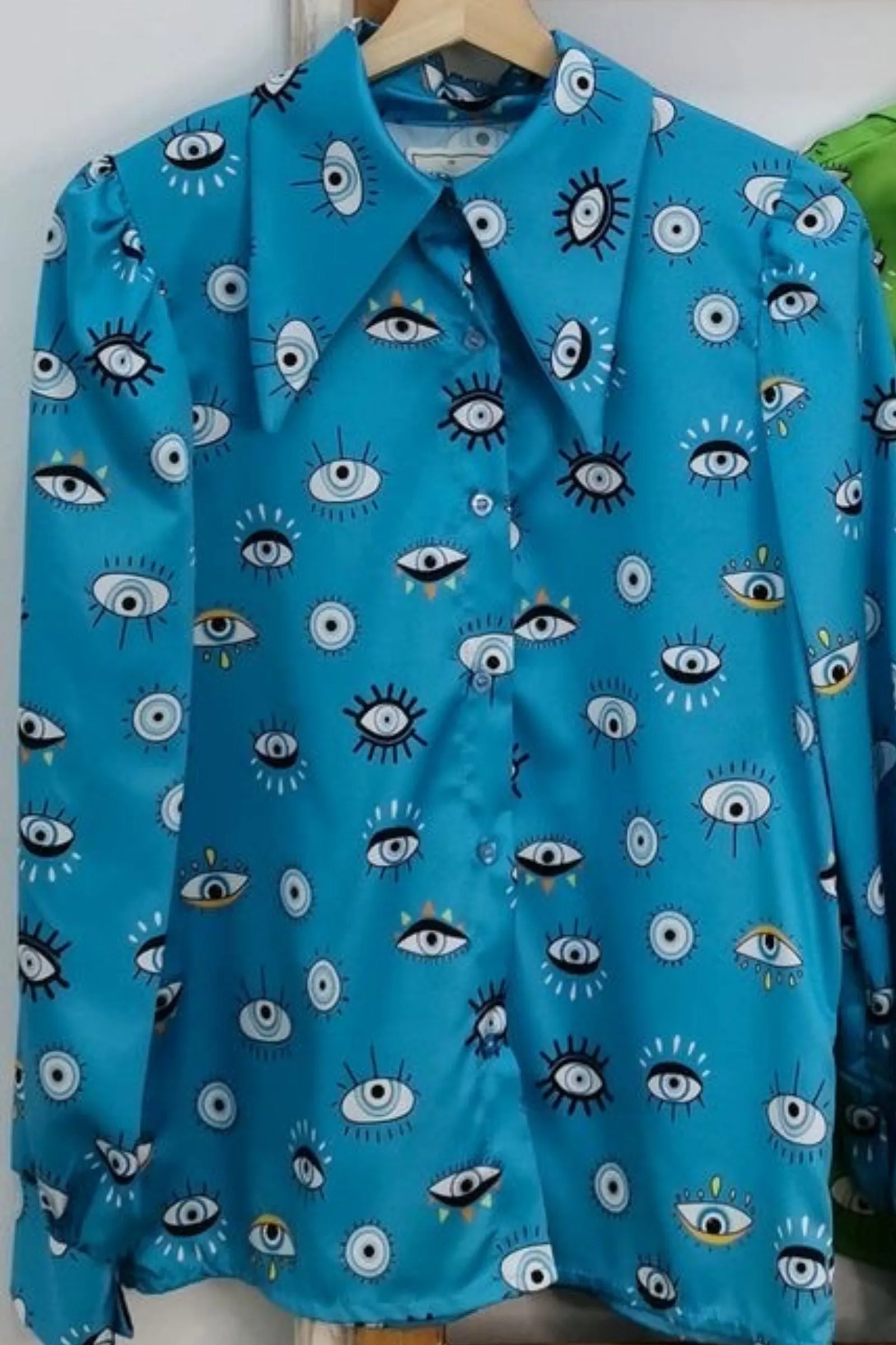 GREEN BLUE COTTON EVIL EYE SHIRT