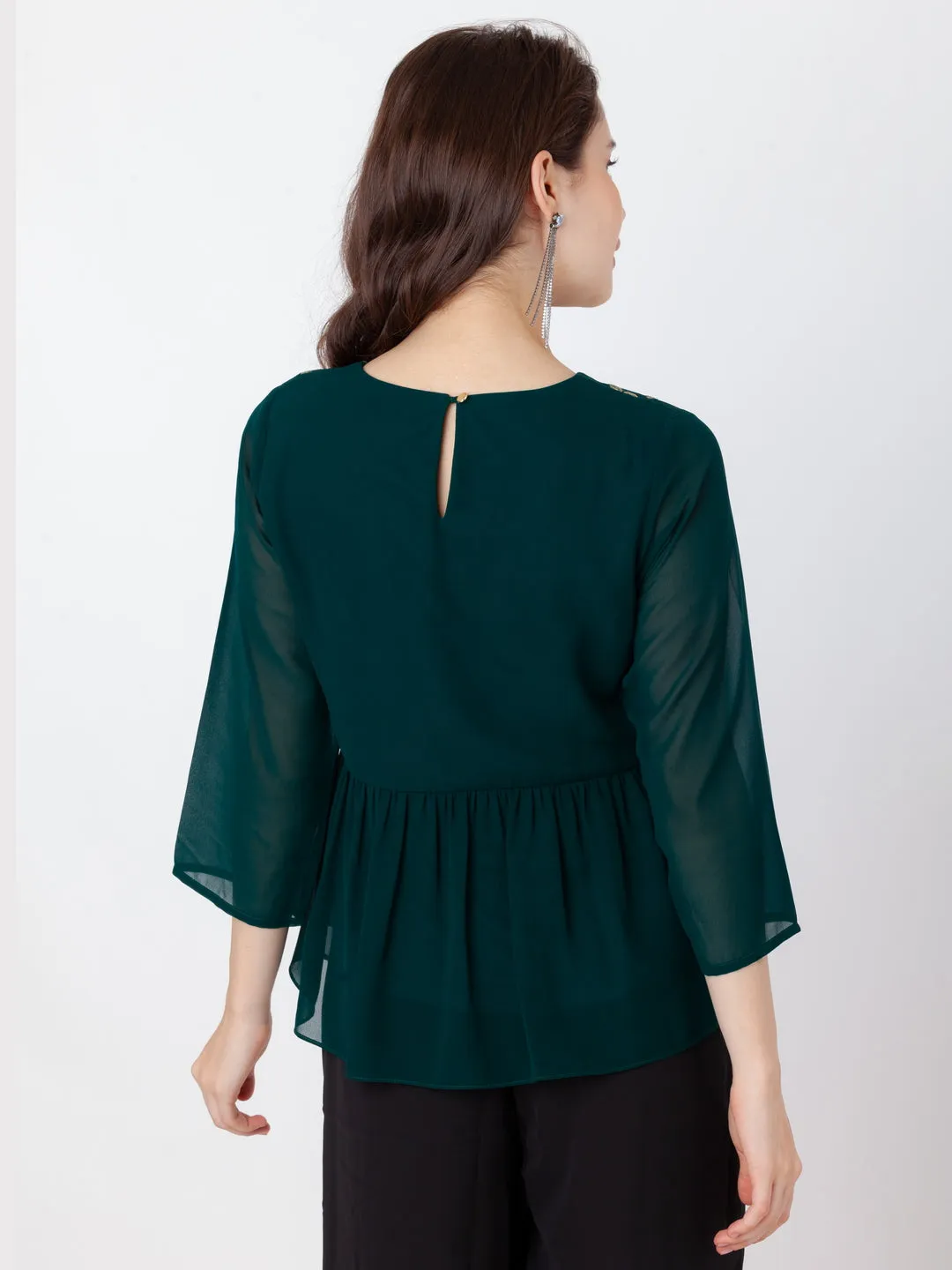 Green Embroidered Regular Top