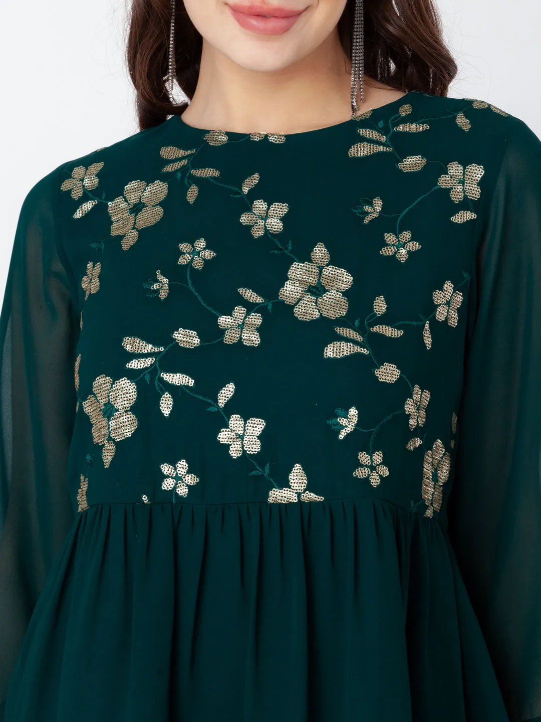 Green Embroidered Regular Top