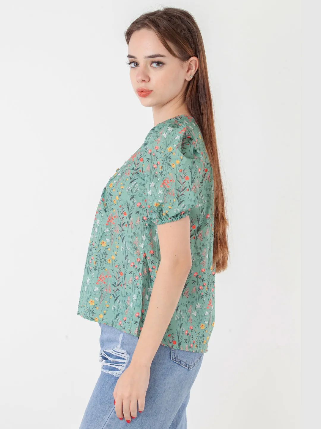 Green Printed A-Line Top