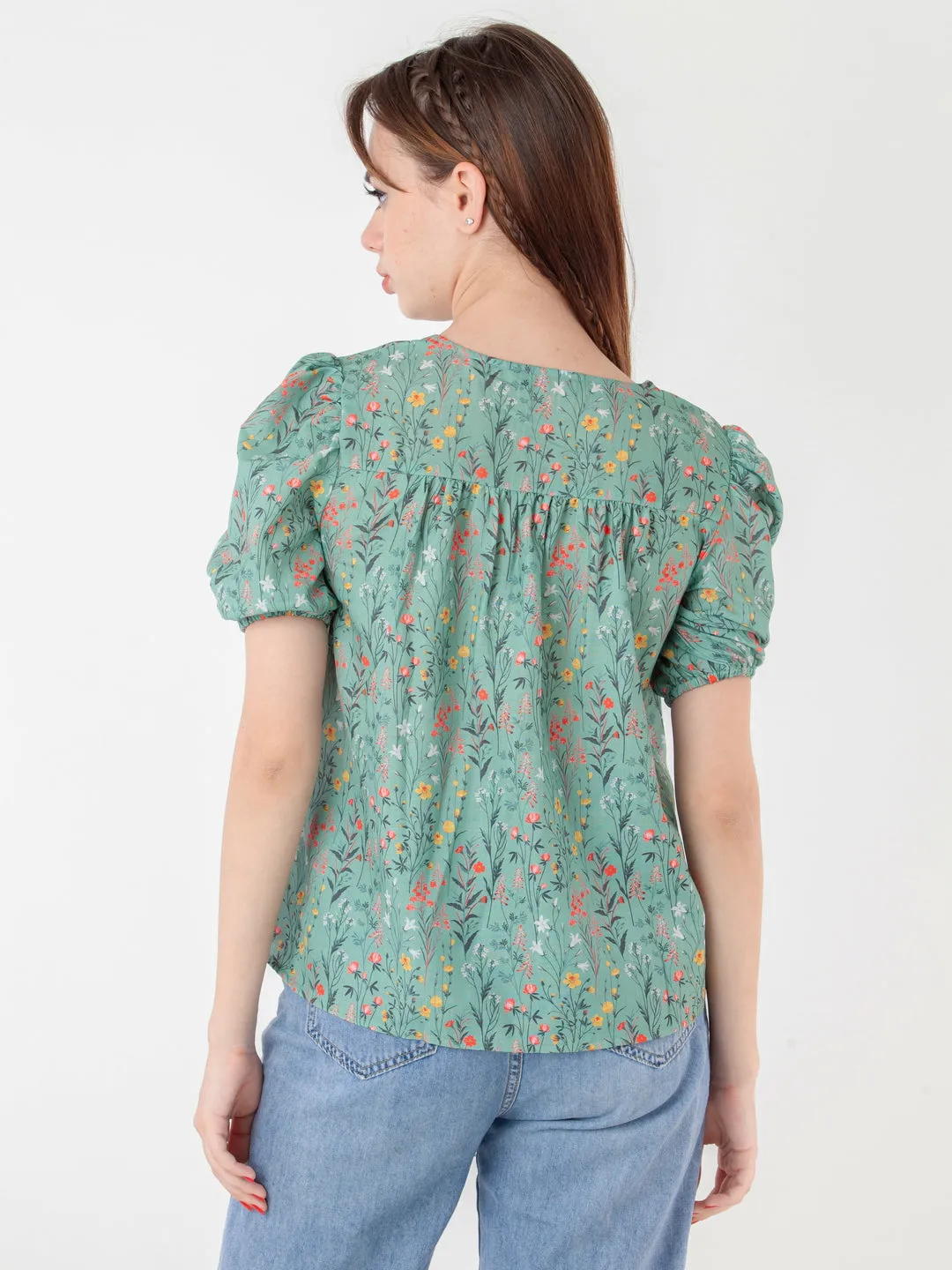 Green Printed A-Line Top