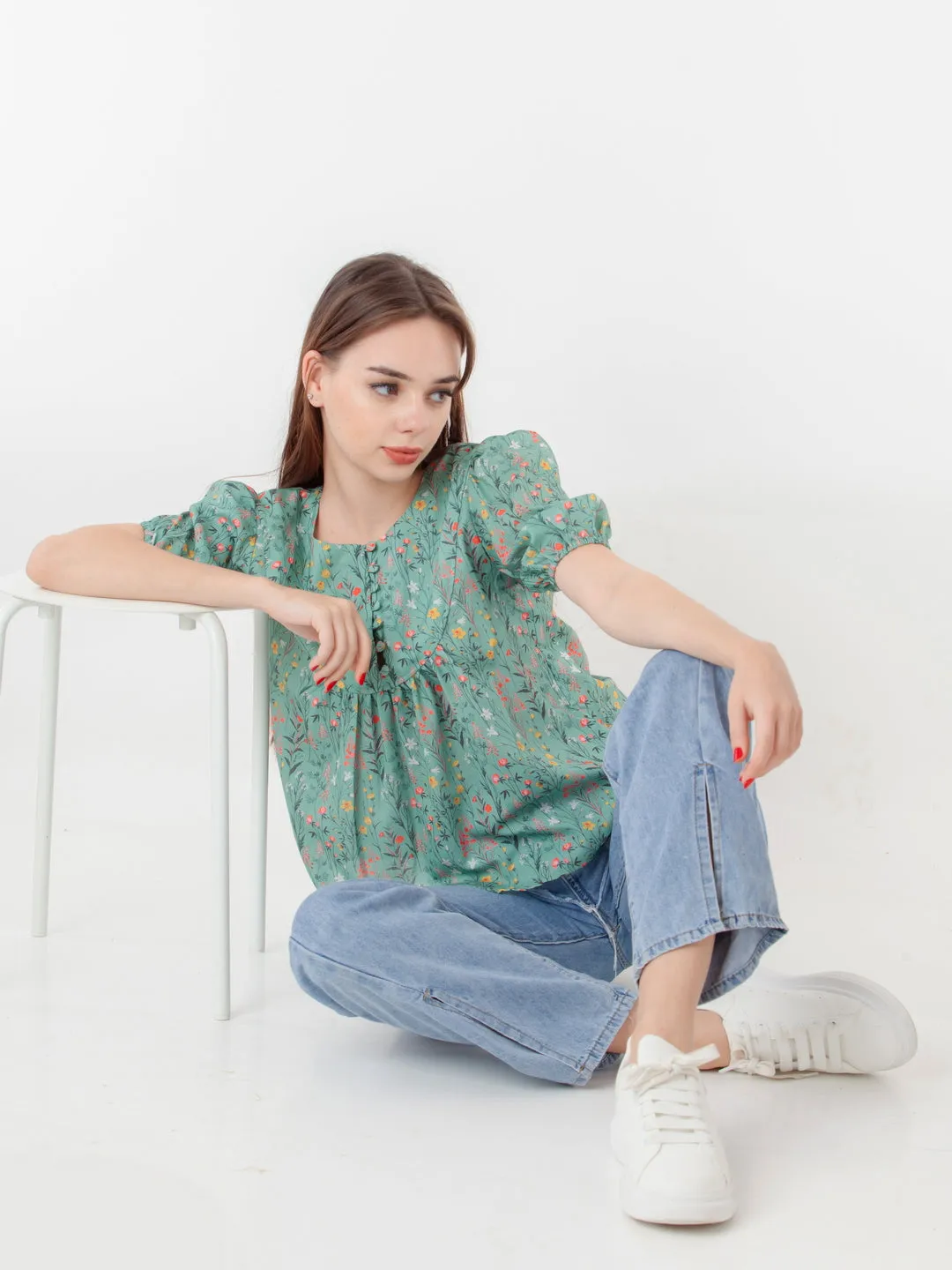 Green Printed A-Line Top