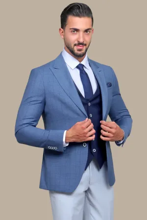 Grey Suit Pants & Blue Blazer 3-Piece Set