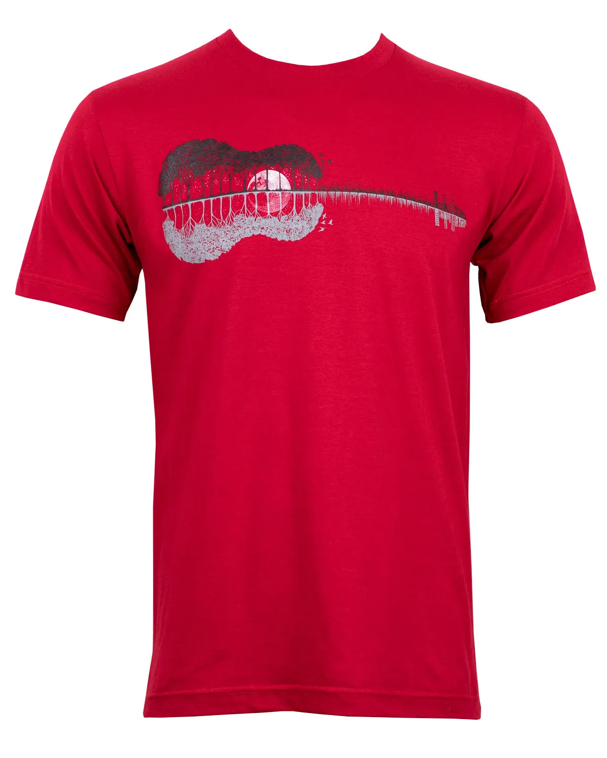 GUITAR NATURE REFLECTION MOON T-SHIRT DARK RED