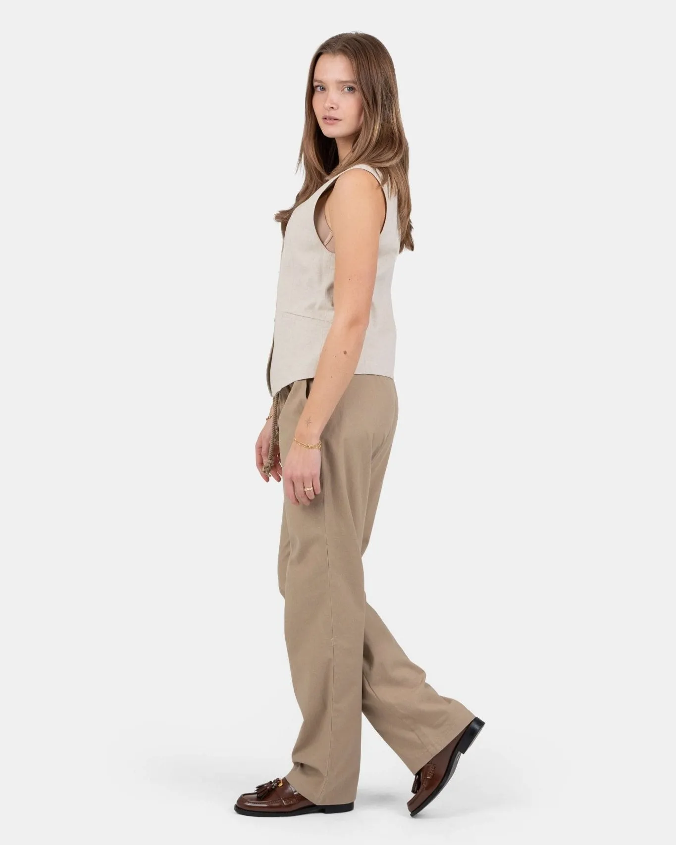 Heavyweight Linen Pants Low Waist Mocha