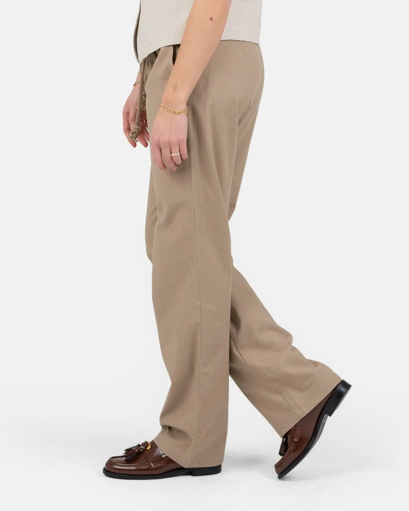 Heavyweight Linen Pants Low Waist Mocha