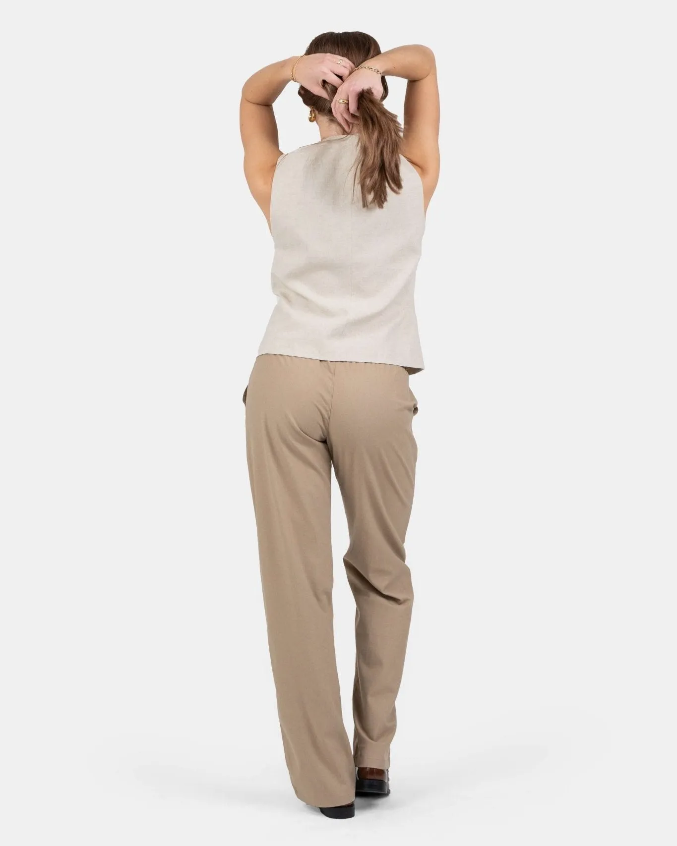 Heavyweight Linen Pants Low Waist Mocha