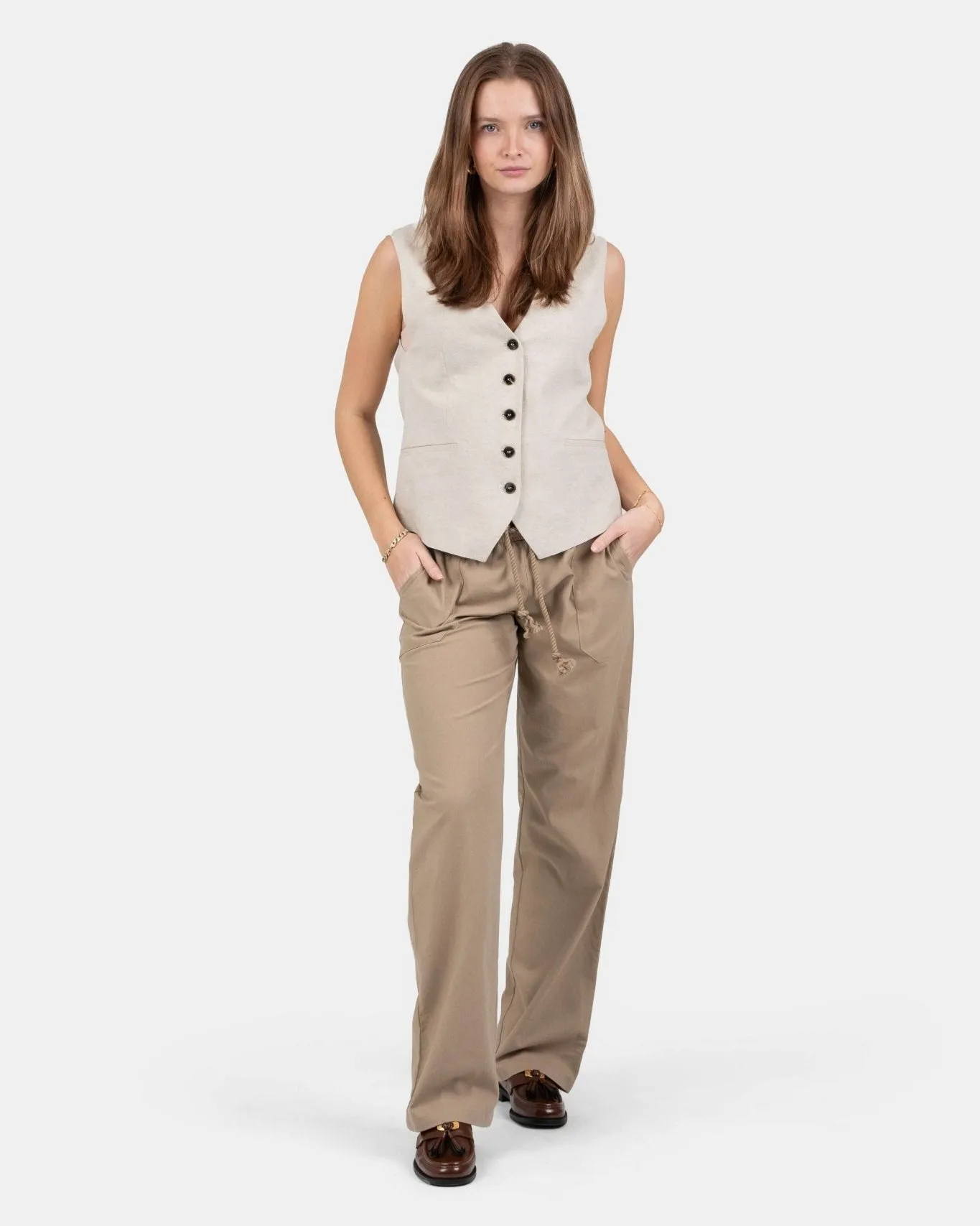 Heavyweight Linen Pants Low Waist Mocha