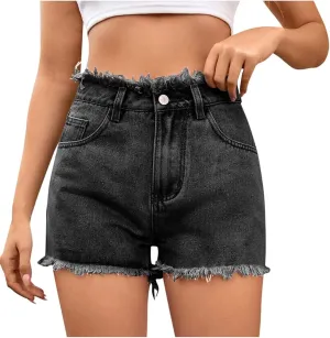 HGps8w Women's Raw Hem Rippe High Waisted Jean Shorts Trendy Casual 2025 Summer Stretchy Distressed Denim Shorts with Pockets HGps8w Women's Raw Hem Rippe High Waisted Jean Shorts Trendy Casual 2025 Summer Stretchy Distressed Denim Shorts with Pockets