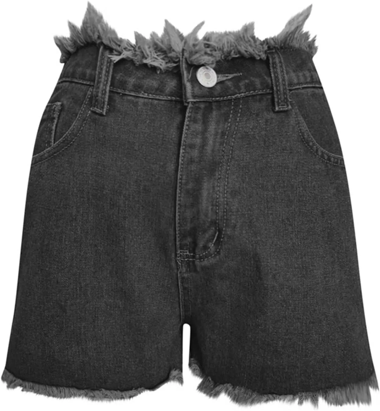 HGps8w Women's Raw Hem Rippe High Waisted Jean Shorts Trendy Casual 2025 Summer Stretchy Distressed Denim Shorts with Pockets