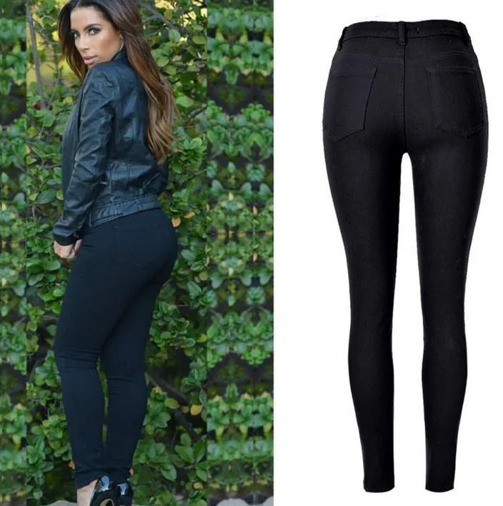 High Waist Elastic Slim Holes Stylish Jeans