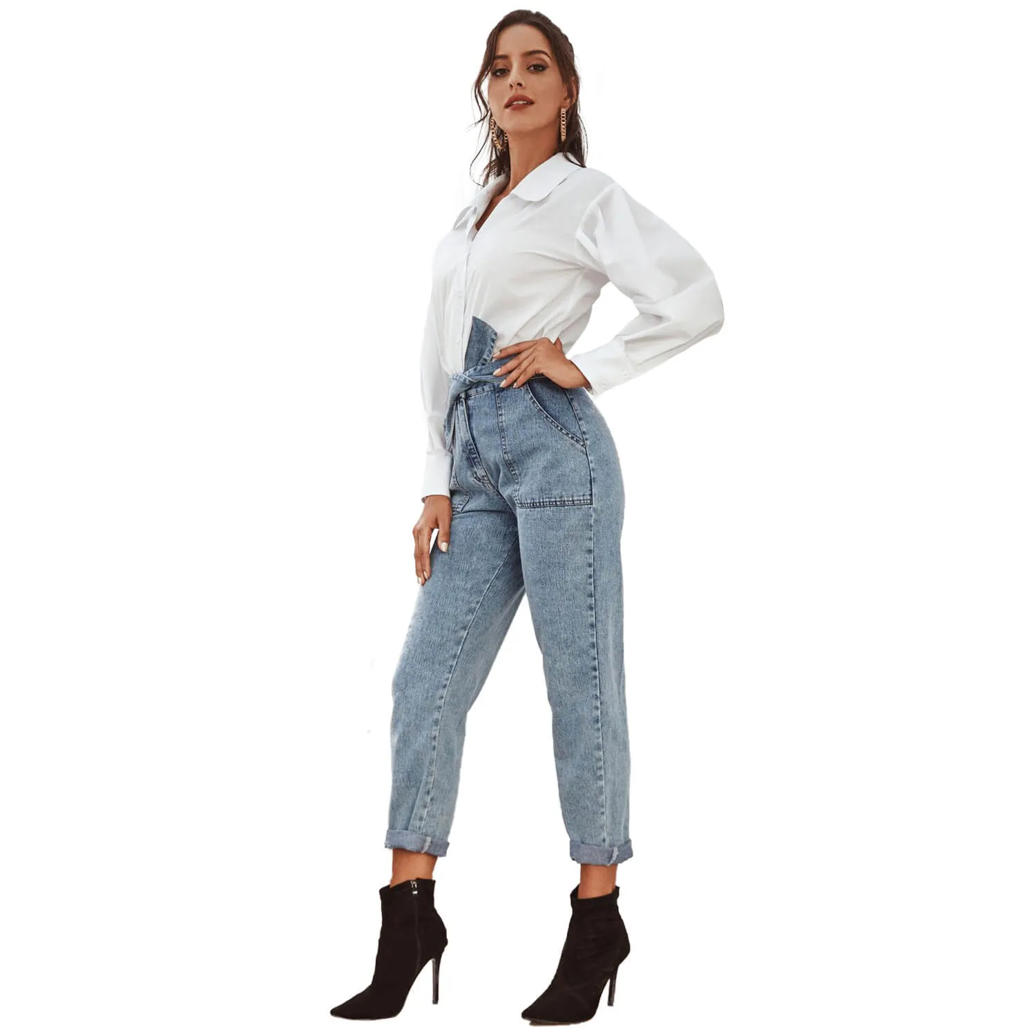 High Waist Sexy Blue Jeans Straps Pants