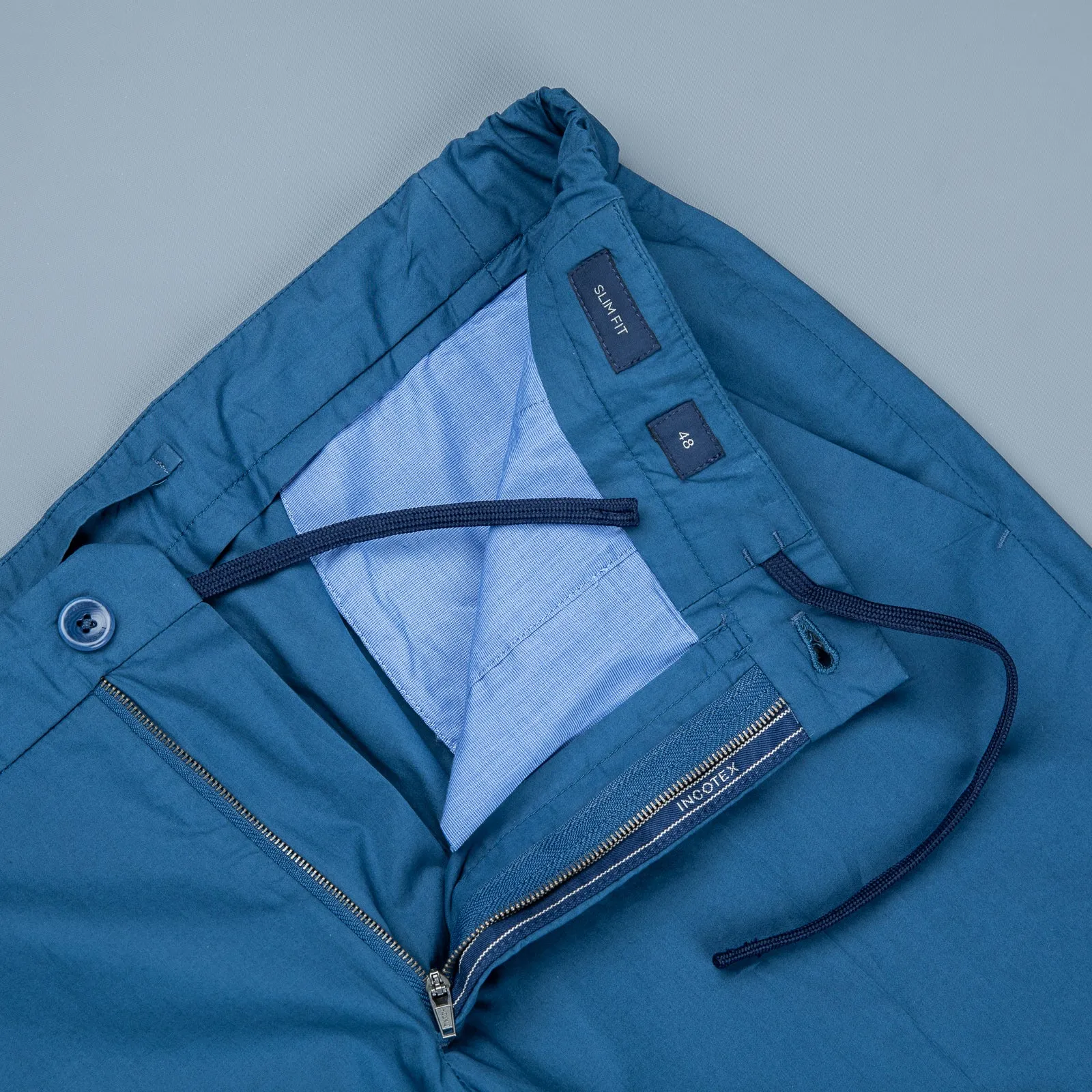 Incotex Model 64 Popelino Drawstring Pants Blu Medio