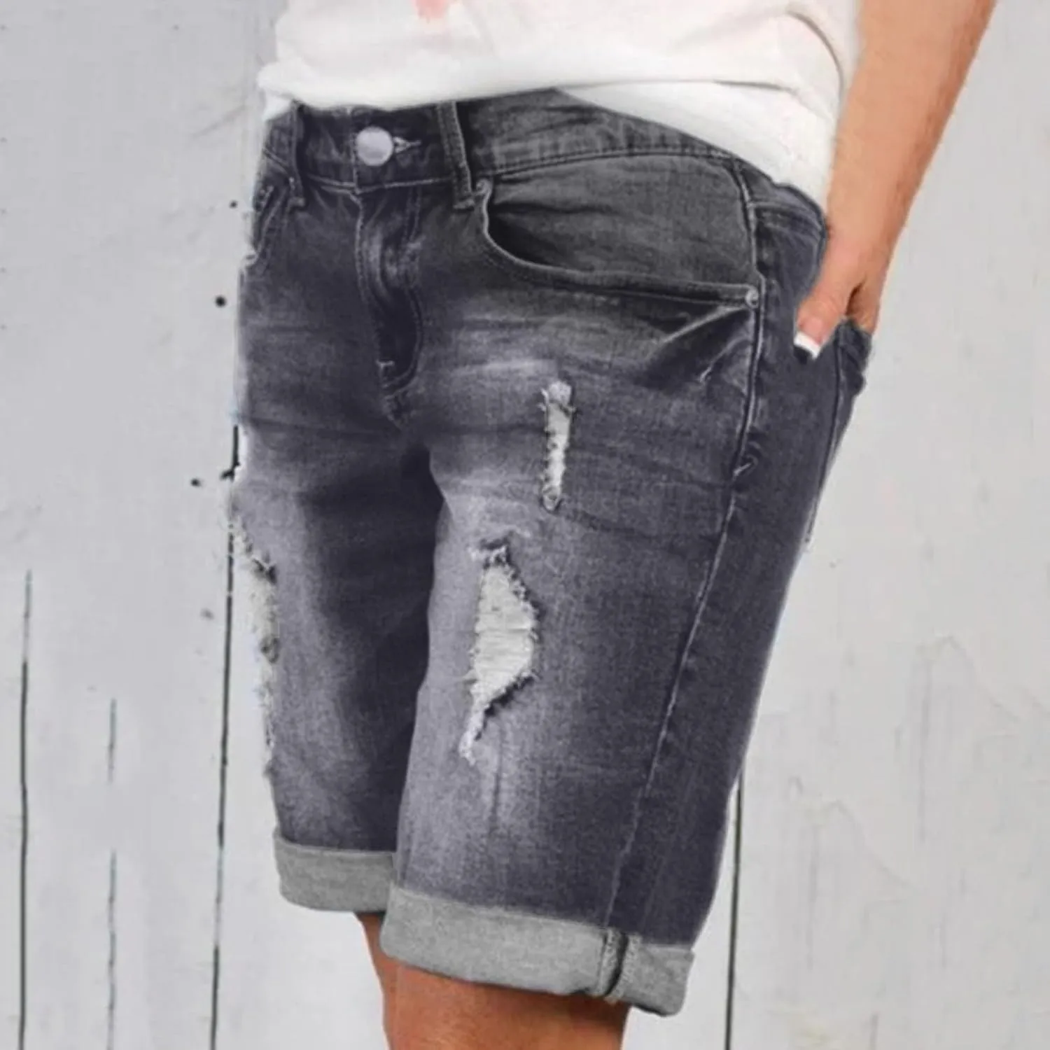 Jean Shorts for Women High Waisted Trendy Casual Summer Fold Hem Stretchy Baggy Long Knee Length Bermuda Denim Shorts
