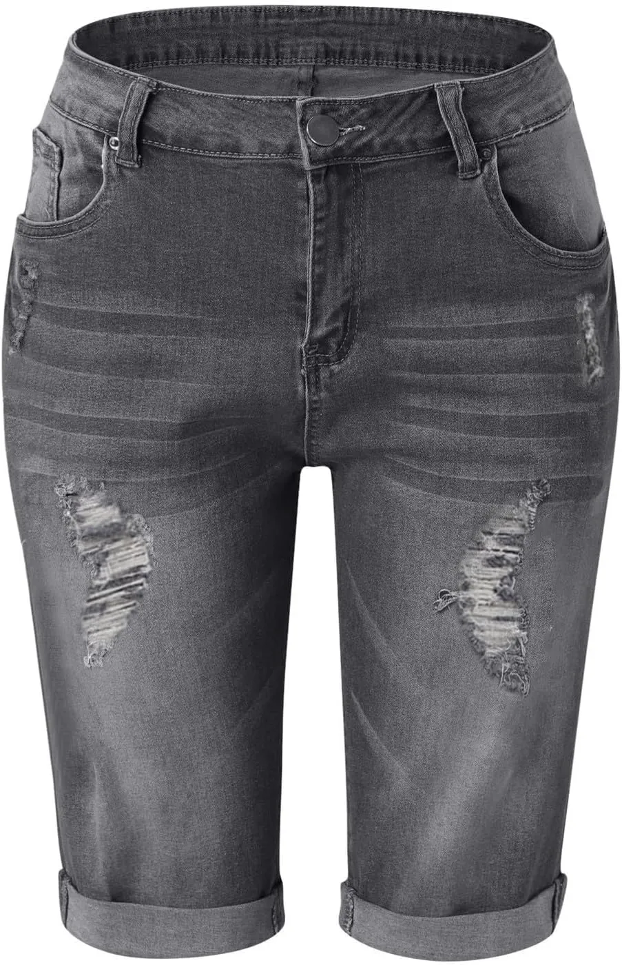 Jean Shorts for Women High Waisted Trendy Casual Summer Fold Hem Stretchy Baggy Long Knee Length Bermuda Denim Shorts