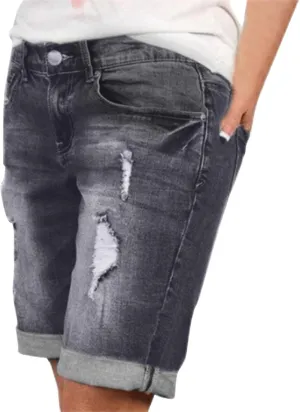 Jean Shorts for Women High Waisted Trendy Casual Summer Fold Hem Stretchy Baggy Long Knee Length Bermuda Denim Shorts