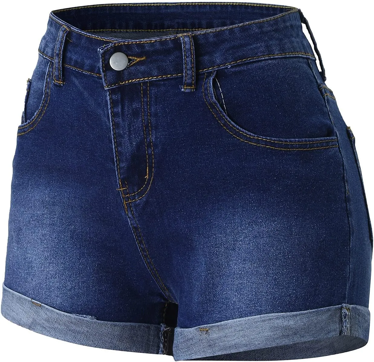 Jean Shorts Womens Casual Summer Trendy High Waisted Stretchy Baggy Denim Shorts Folded Hem Hot Short with Pockets