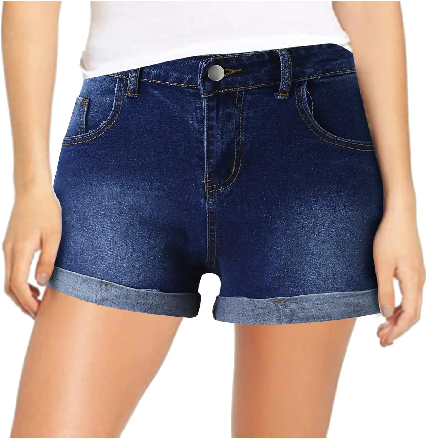 Jean Shorts Womens Casual Summer Trendy High Waisted Stretchy Baggy Denim Shorts Folded Hem Hot Short with Pockets