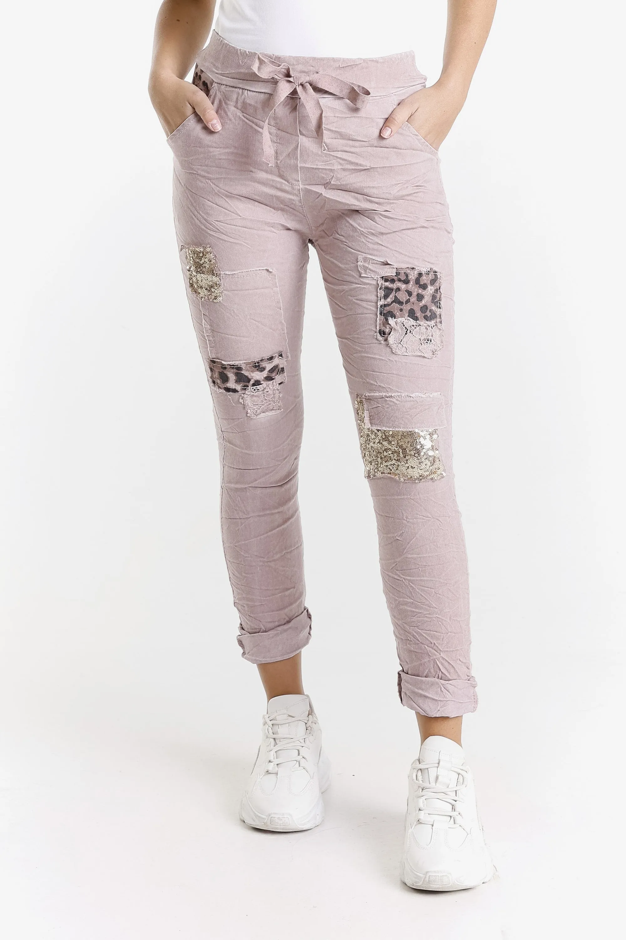 Kelly Leopard Sequin Patch Pant (PL192L)