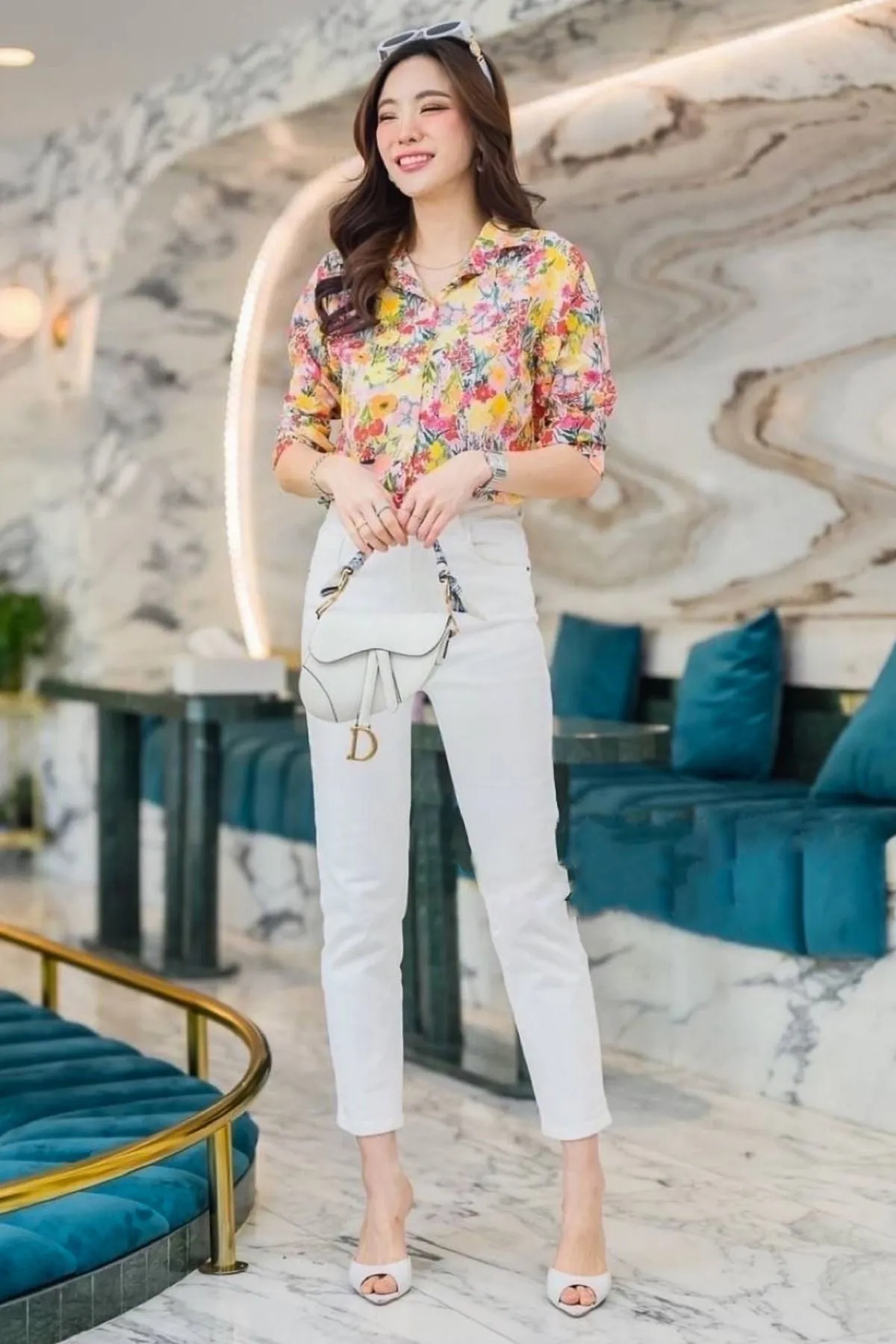KIMBERLY Floral Button-down Shirt (Peachy Pink)