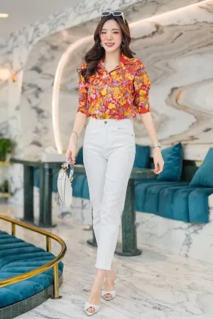 KIMBERLY Floral Button-down Shirt (Red)
