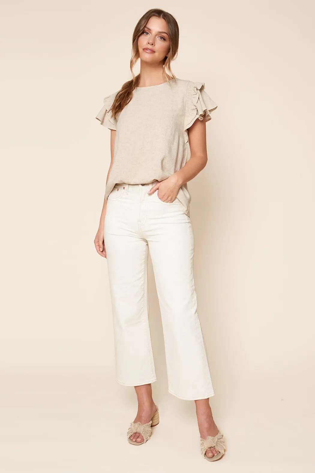 Kimberly Linen Ruffle Short Sleeve Top