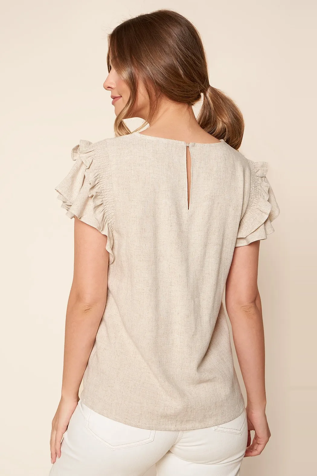 Kimberly Linen Ruffle Short Sleeve Top