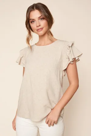 Kimberly Linen Ruffle Short Sleeve Top