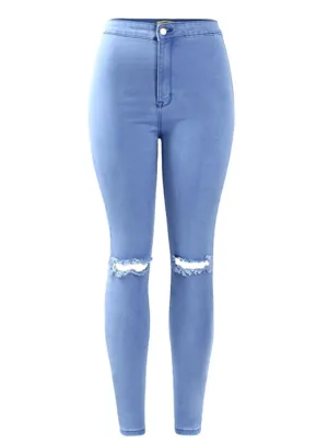 Knees Distressed Skinny Denim Jean Pants Jeans Woman
