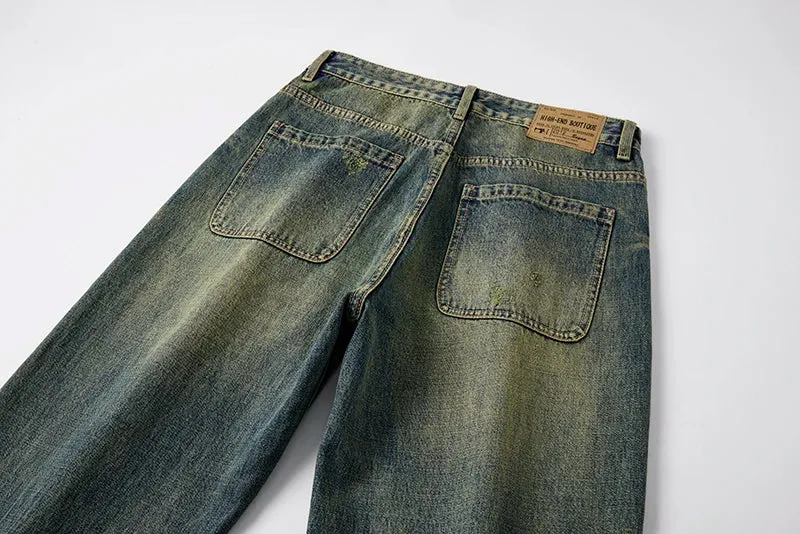 KSTUN Baggy Jeans Men Wide Leg Pants Loose Fit Retro Blue Casual Men's Trousers Vintage Clothes 2024 New Kpop Large Size Cowboys