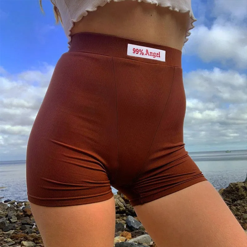 Letter Embroidery High Waist Shotr Pants