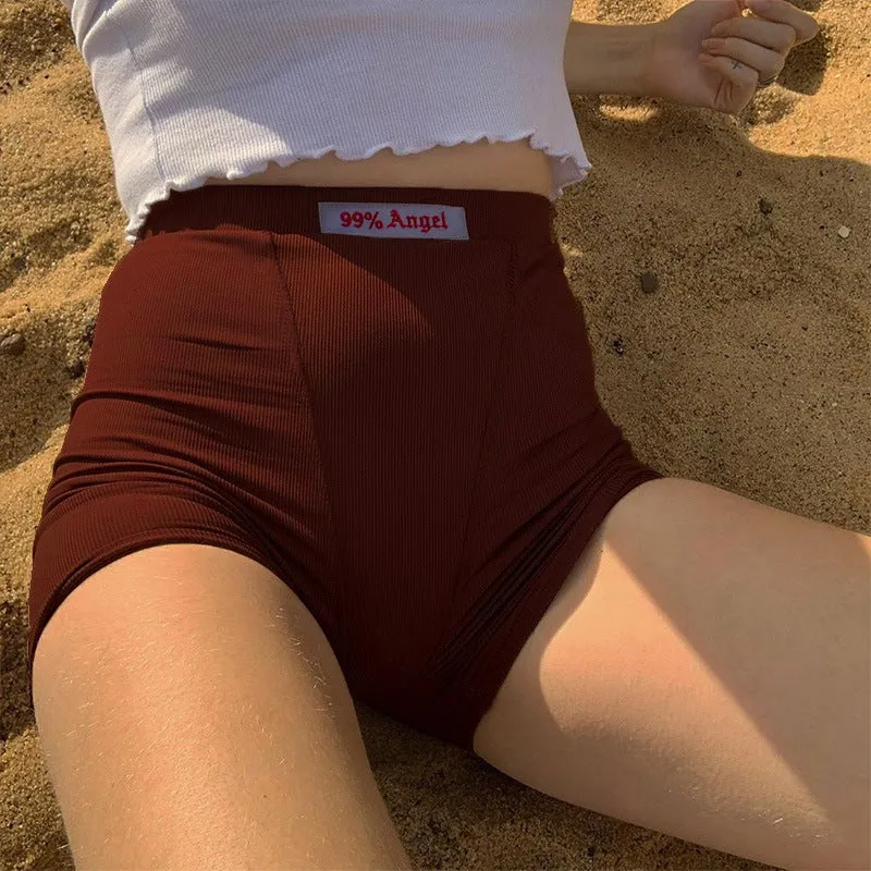 Letter Embroidery High Waist Shotr Pants