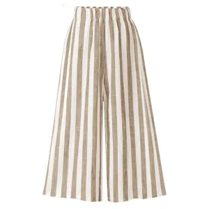Linen High Waist Summer Cotton Pants With Stripes