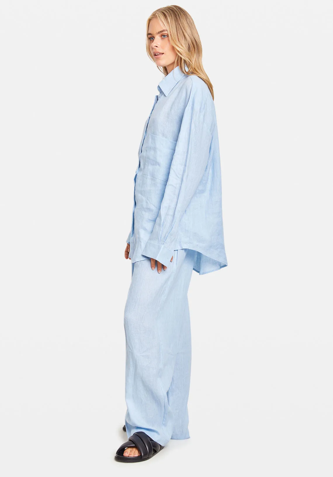 LINEN WOVEN SHIRT BLUE
