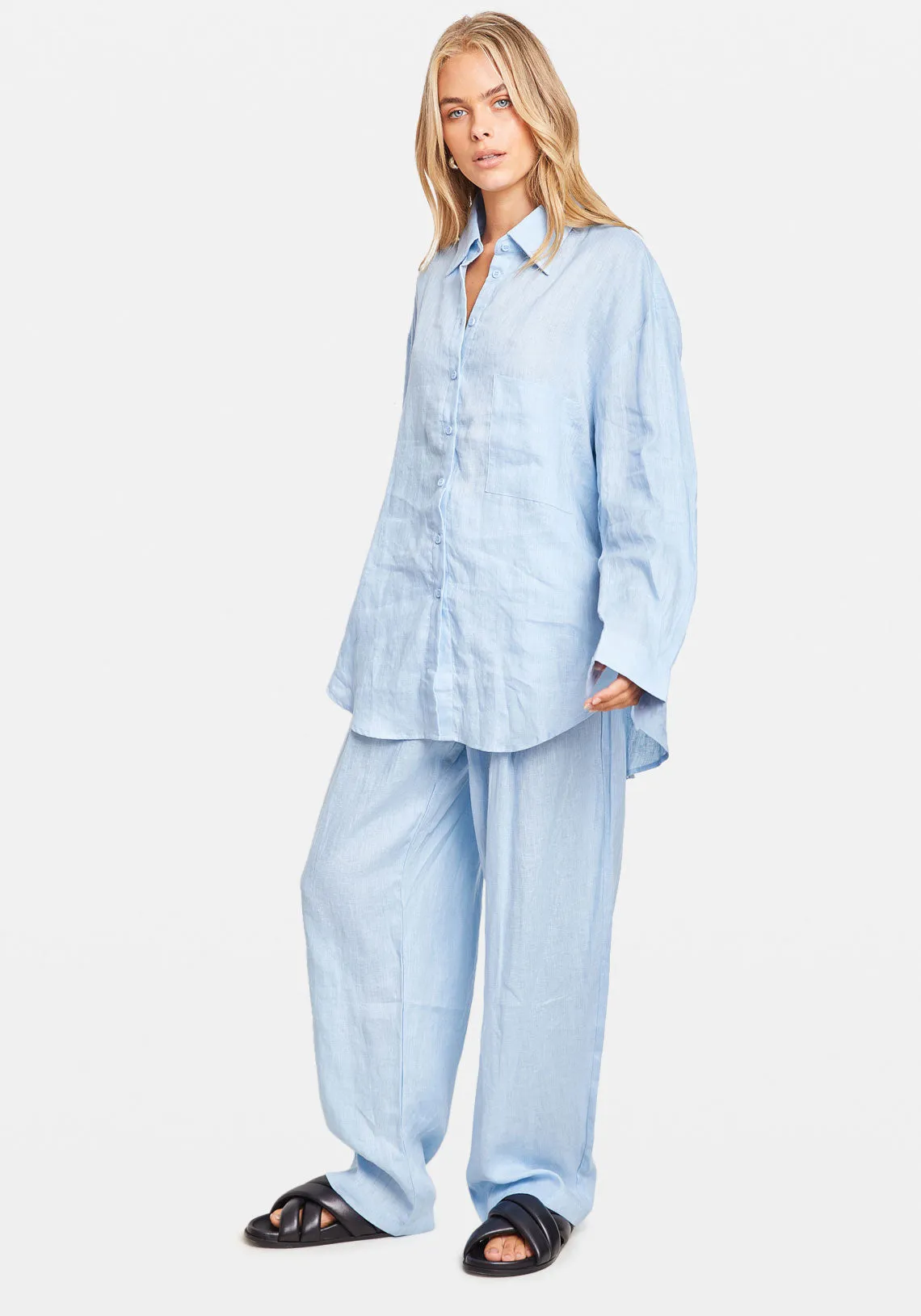 LINEN WOVEN SHIRT BLUE