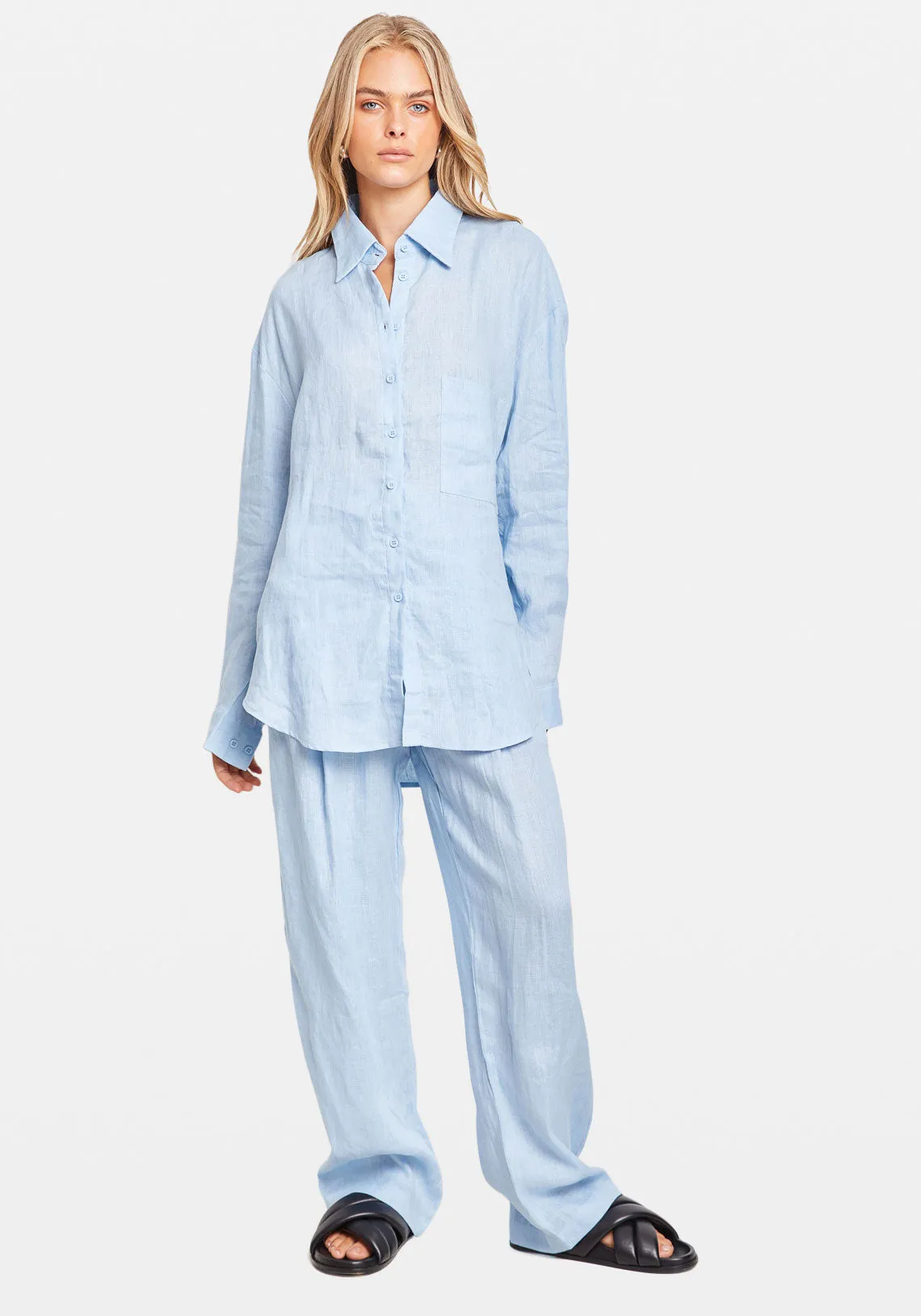LINEN WOVEN SHIRT BLUE