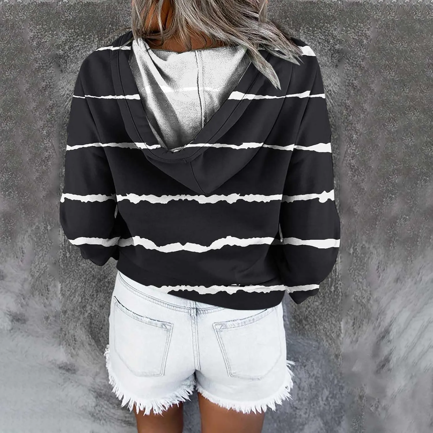 LRMQS Womens Hoodies Pullover Trendy Button Drawstring Hooded Striped Sweatshirt Loose Fit Fall Fashion 2024 Casual Pullover
