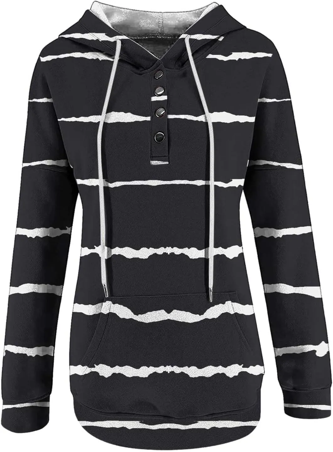 LRMQS Womens Hoodies Pullover Trendy Button Drawstring Hooded Striped Sweatshirt Loose Fit Fall Fashion 2024 Casual Pullover