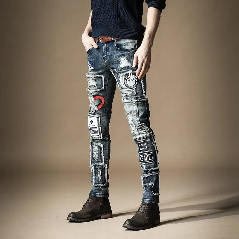 Men's Autumn Embroidered Tide Jeans