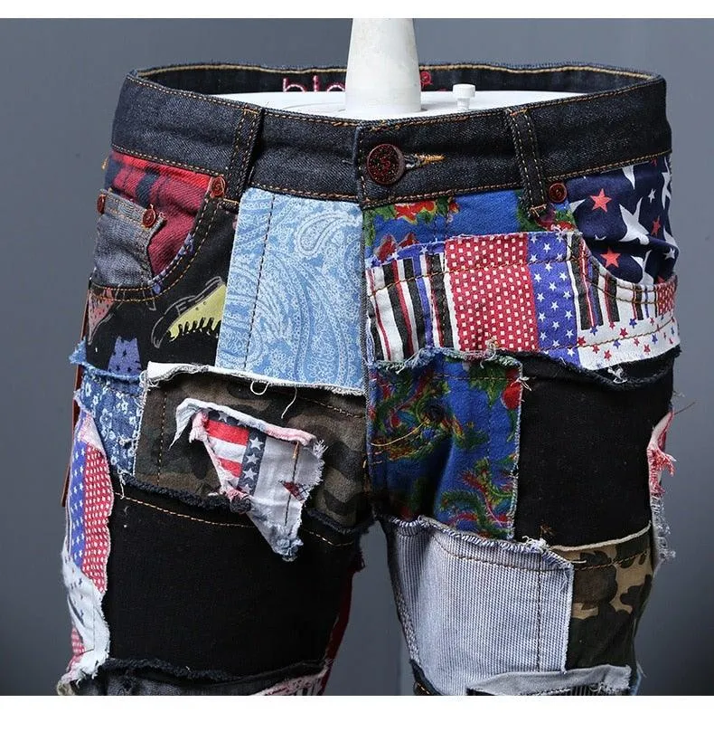 Men's Autumn Patchwork Streetwear Jeans