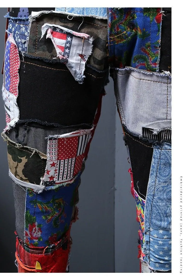 Men's Autumn Patchwork Streetwear Jeans