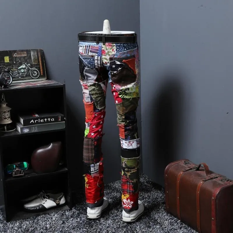 Men's Autumn Patchwork Streetwear Jeans