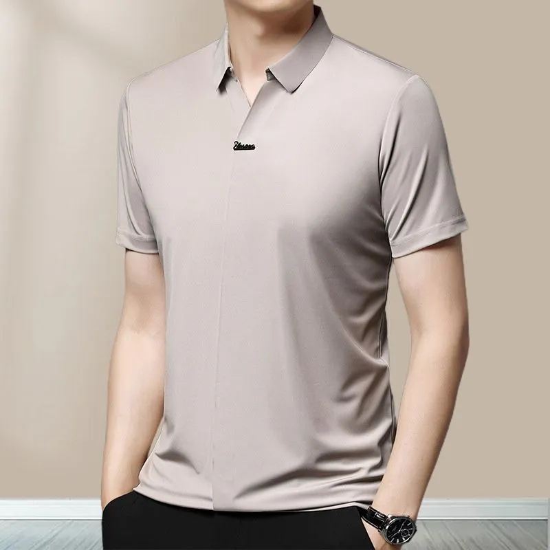 Mens Casual Lapel Breathable Wrinkle-free T-shirt