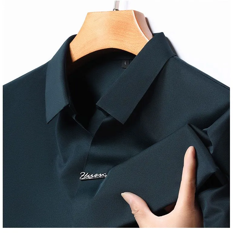 Mens Casual Lapel Breathable Wrinkle-free T-shirt